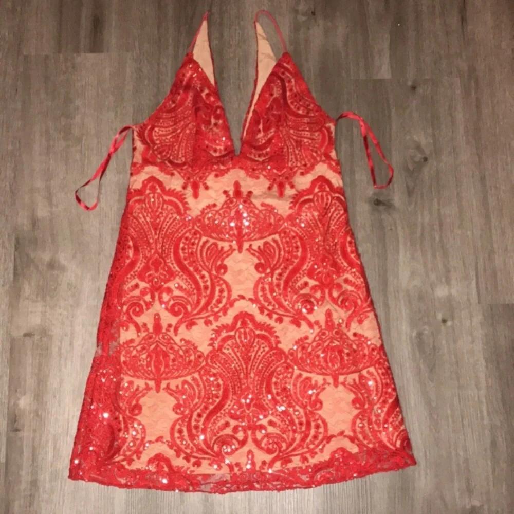 Free People Night Shimmer Mini Dress in Red